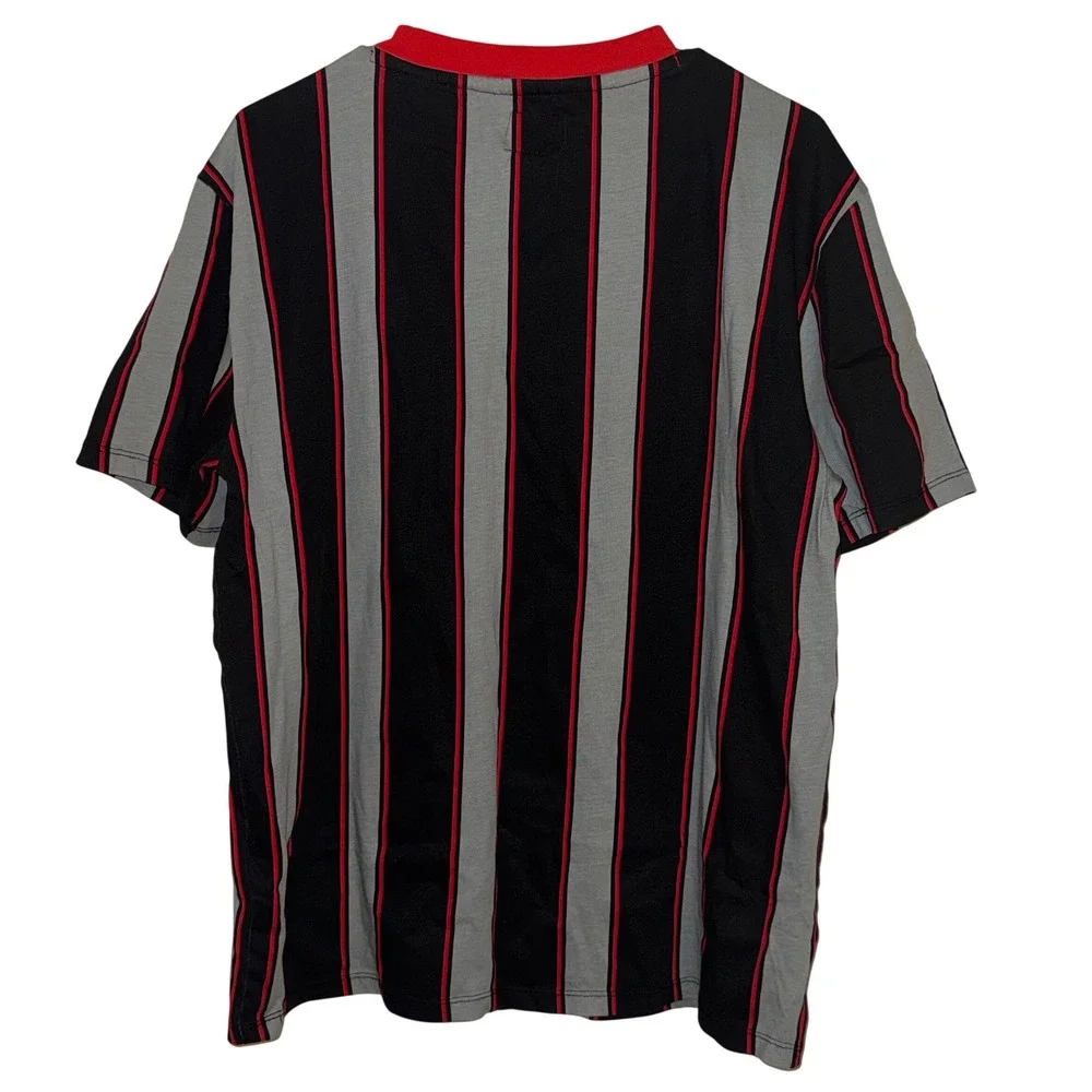 Guess Striped Logo T-Shirt Red Black Gray Short Sleeve Cotton Size Small - Picture 2 of 5
